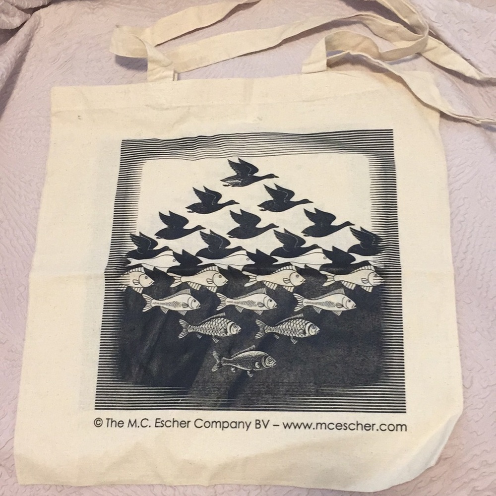 Cotton MC Escher Tote Bag Black Cream Double Sided
